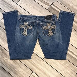 Miss Me Blue Jeans with Embroidered Crosses